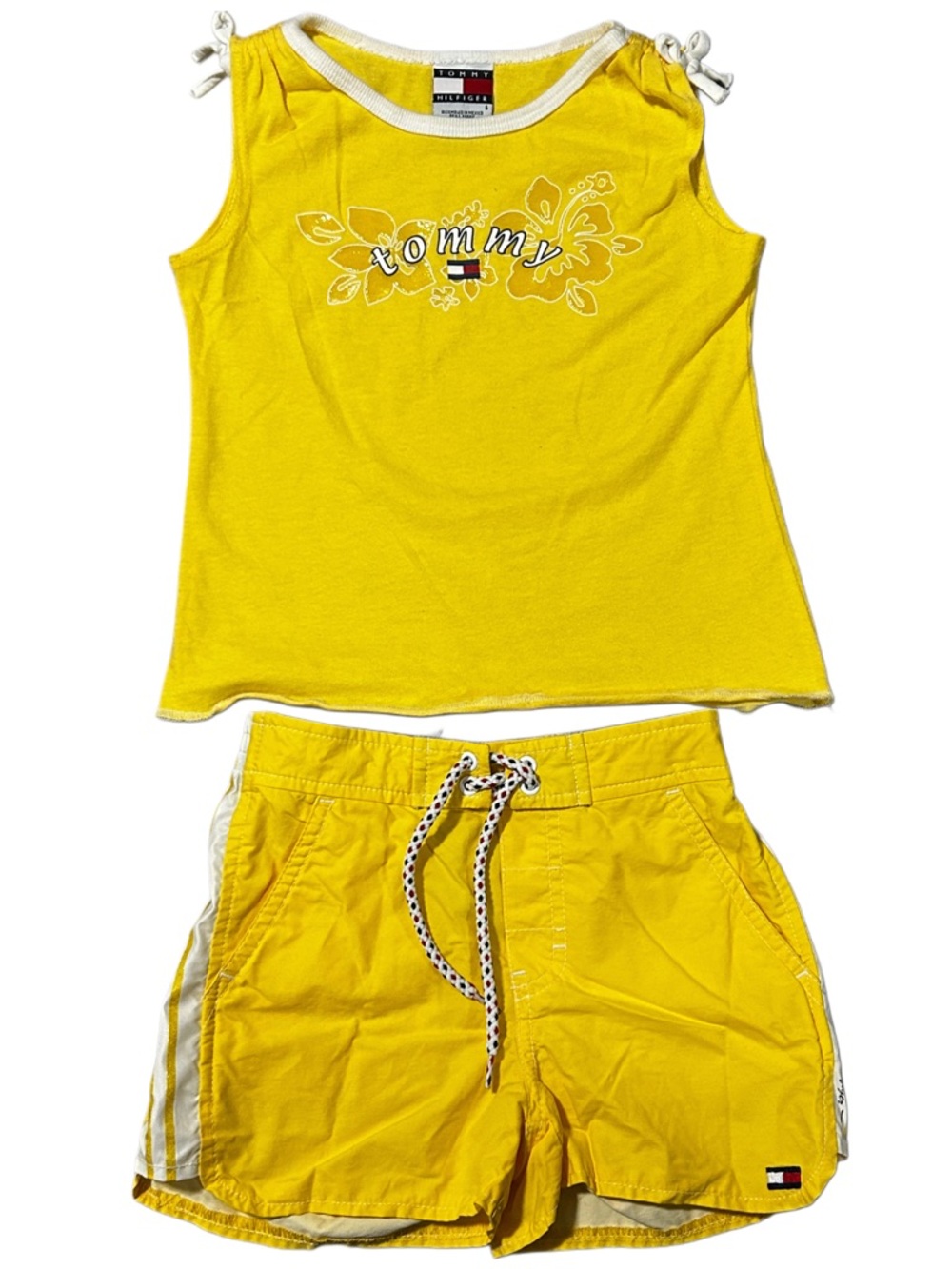 Vintage Tommy Hilfiger Girls Yellow Hibiscus Tank & Shorts Set 2PC